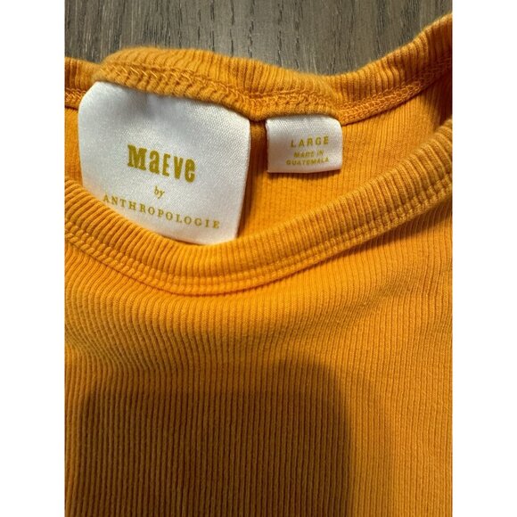 Maeve Anthropologie Blair Baby Tee Yellow Large Ribbed Short Sleeve Cotton Shirt - Picture 5 of 8